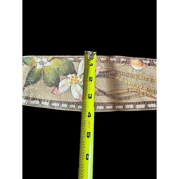 Vintage Soft Leather Belt w/ Ceramic Buckle Hand Painted 1980’s Bohemian Floral - Picture 4 of 9